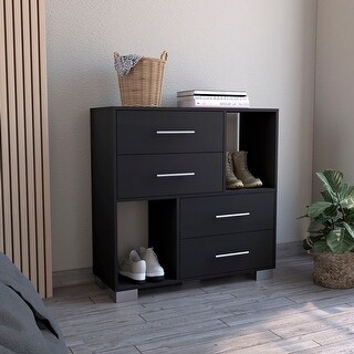 Zoe 4-Drawer Dresser with Superior Top - Black and Light Oak Modern Bedroom Storage