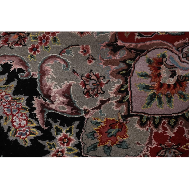 Floral Black Aubusson Chinese Area Rug Hand-Knotted Wool Carpet - 8'3"x 10'0"