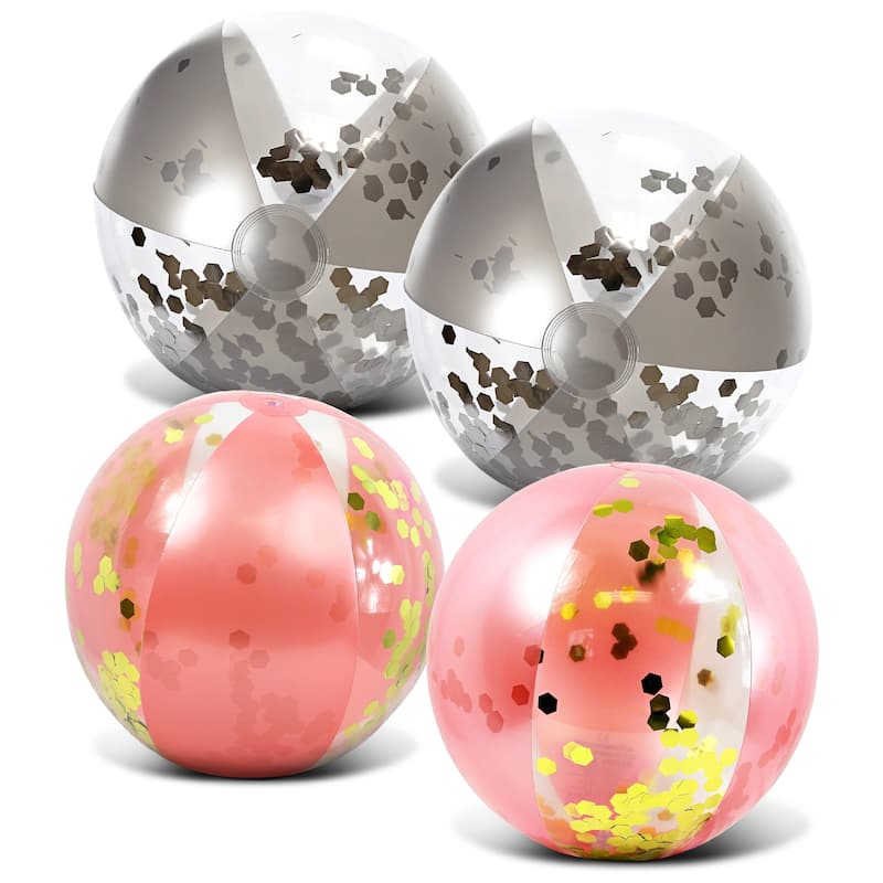 Mozlly Bundle of Silver And Rose Gold Inflatable Beach Balls - 16 Inch - 16 inches