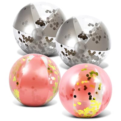 Mozlly Bundle of Silver And Rose Gold Inflatable Beach Balls - 16 Inch - 16 inches