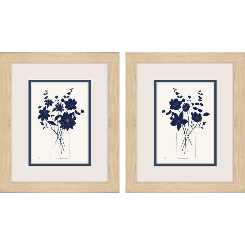 HomeRoots Set Of Two Indigo Sketch Brown Framed Wall Art