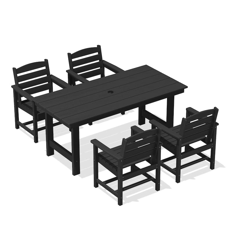 5-Piece HDPE Outdoor Dining Table Sets with Umbrella Hole - 1-Table 4-Chairs