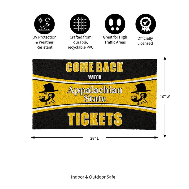 Appalachian State University 28 in. x 16 in. PVC "Come Back With Tickets" Trapper Door Mat