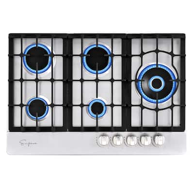 30" Built-in 5 Burners Stainless Steel Gas Cooktop - LPG Convertible - 18,000-BTUs Power Burner - 30 inch