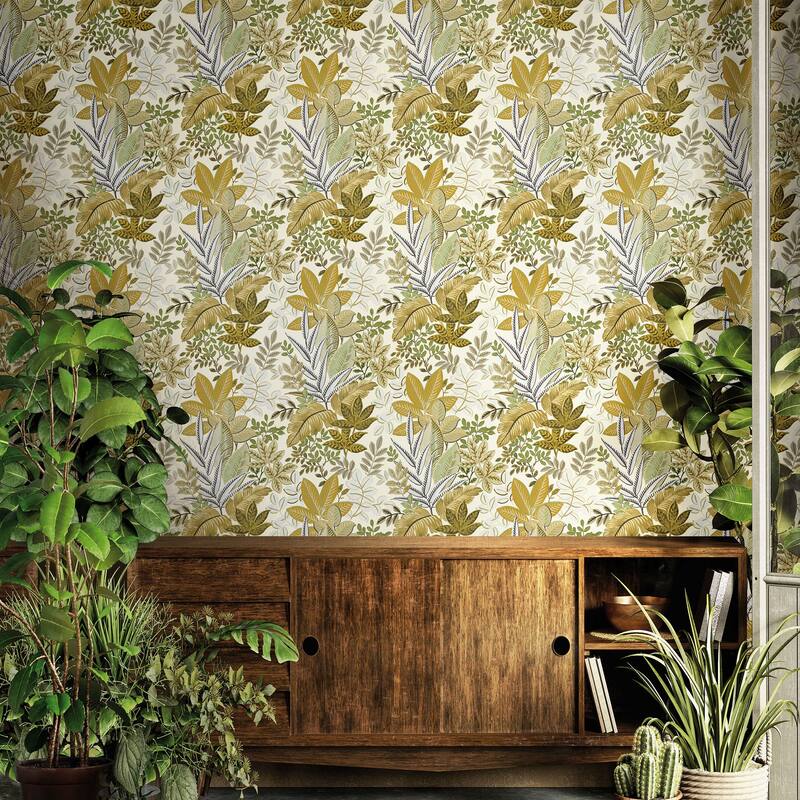 Galerie Wallcoverings Into The Wild Leaf Foliage Non-woven Metallic Wallpaper Roll
