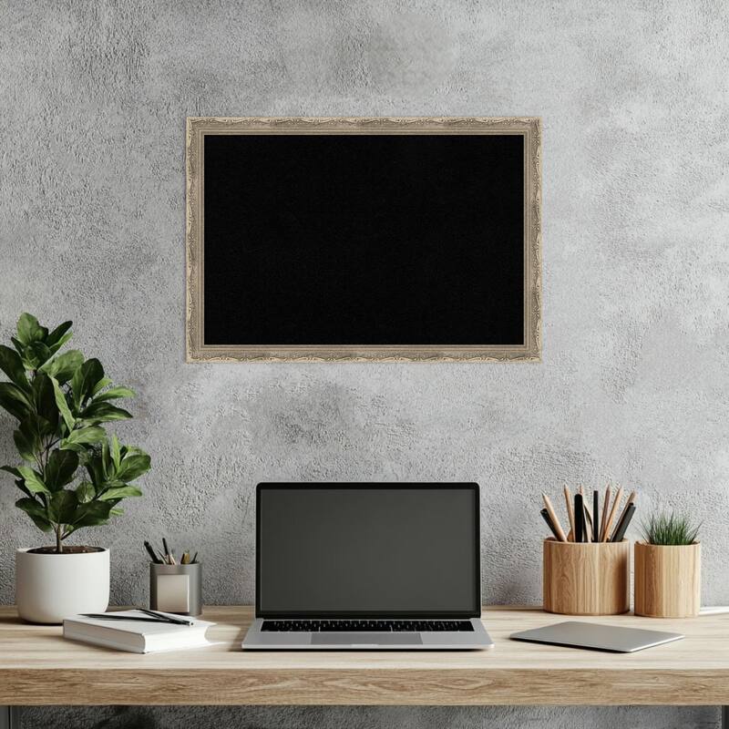 Mila Dark Silver Wood Framed Cork Board - Bulletin Board, Organization Board, Pin Board