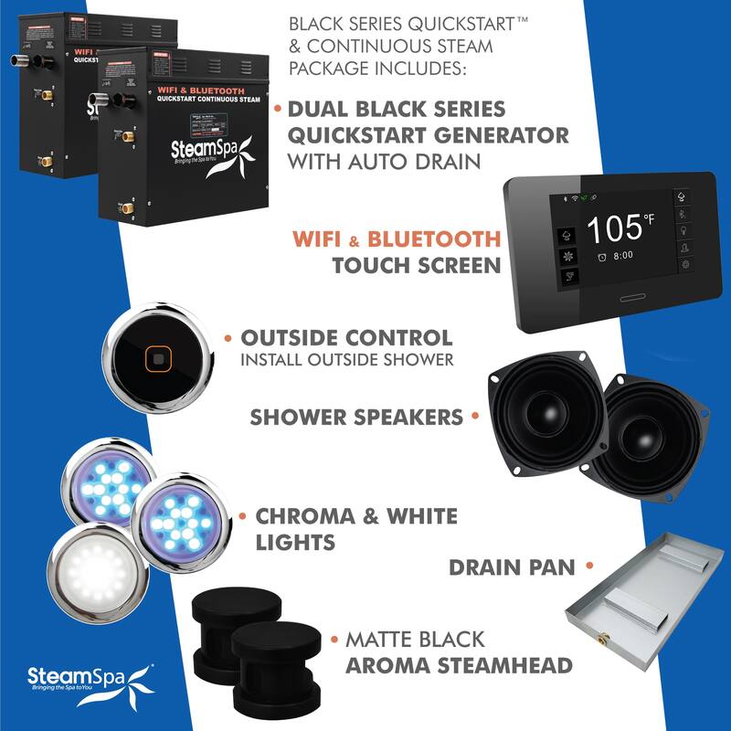 Wifi and Bluetooth 18kW QuickStart Steam Bath Generator Package