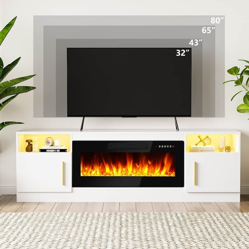 Bossin 70" Fireplace TV Stand with 36" Electric Fireplace, TV Stand for TVs Up to 80", 16 Colors LED Lights/Entertainment Center
