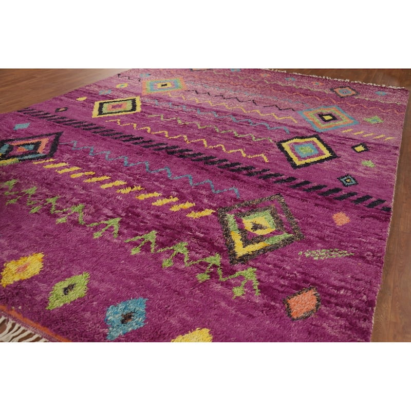 Purple Moroccan Oriental Area Rug Hand-Knotted Wool Carpet - 8'9" x 12'3"