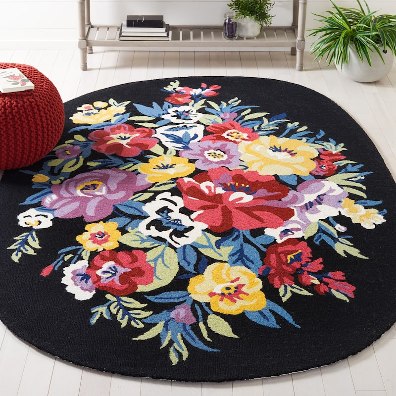 SAFAVIEH Handmade Chelsea Astronomy Floral Wool Rug - 6' x 9' Oval - Black/Rose