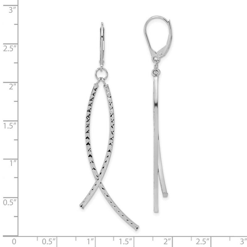 Curata 14k White Gold Large Diamond-cut Christian Fish Leverback Earrings 69.3x10mm