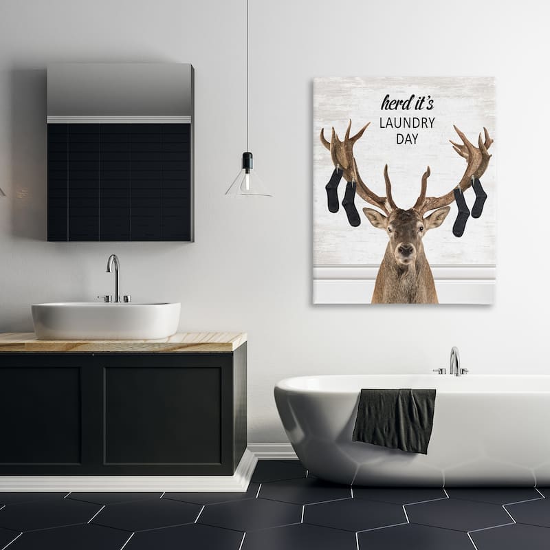 Stupell Laundry Elk with Hanging Socks Canvas Wall Art Design By Lettered and Lined