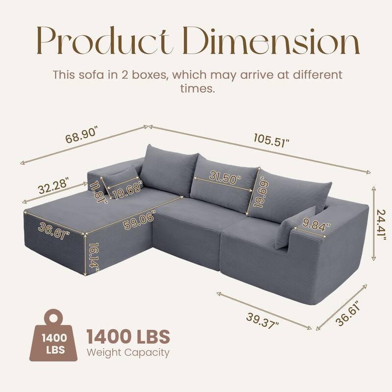 Modern L-Shaped Cloud Modular Sectional Sofa with Chaise Lounge