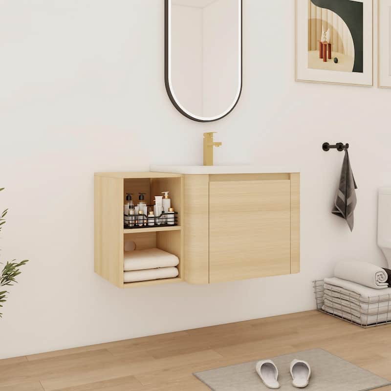 Bathroom Vanity With Sink In 24/28/36/40/60/68 Inch, Floating Bathroom Vanity With Soft Close Door