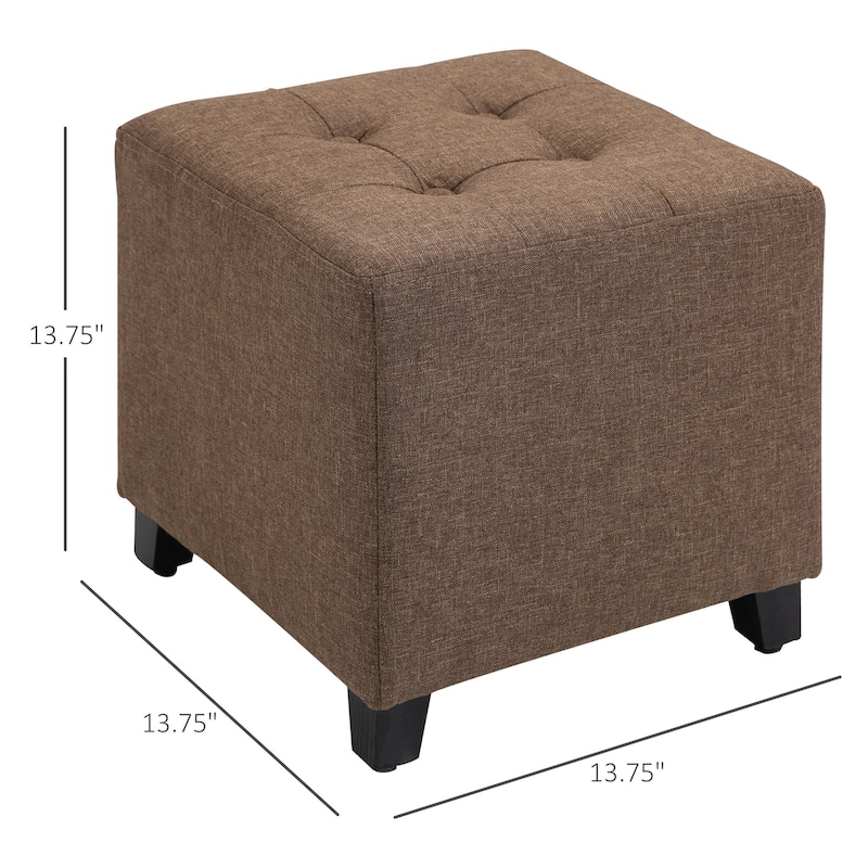 HOMCOM Tufted Ottoman Linen-Touch Fabric Upholstered Footrest Stool with Anti-Slip Pads