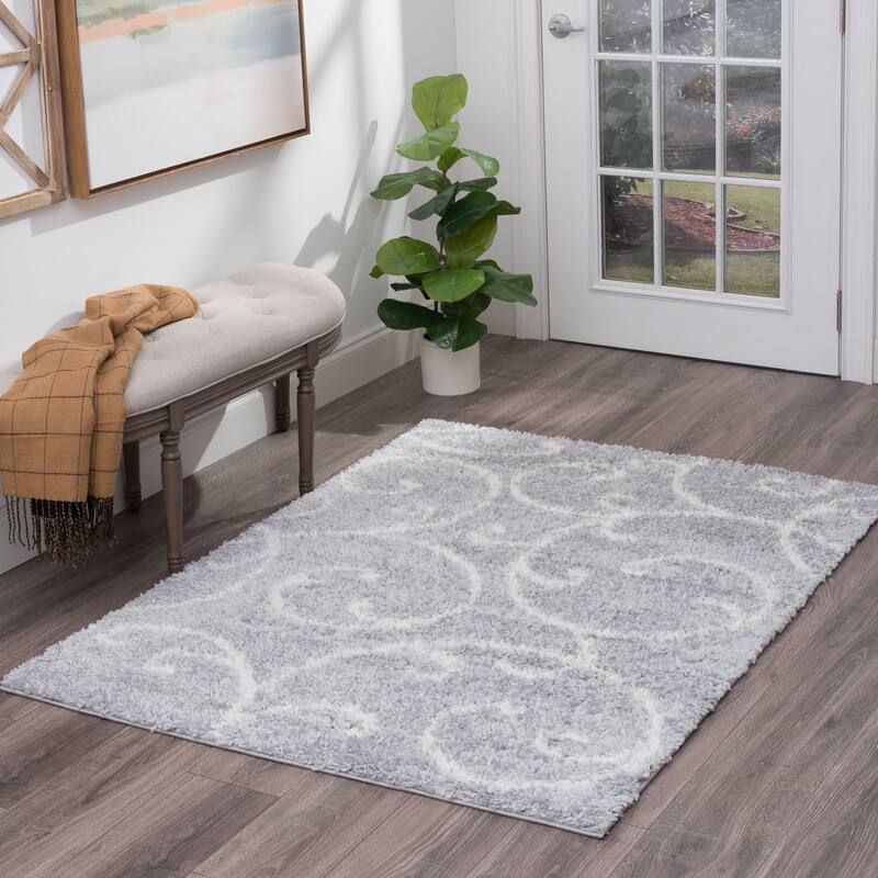 Sohni Shag Farmhouse Floral Indoor Area Rug - 3'3'' x 4'11'' - Silver