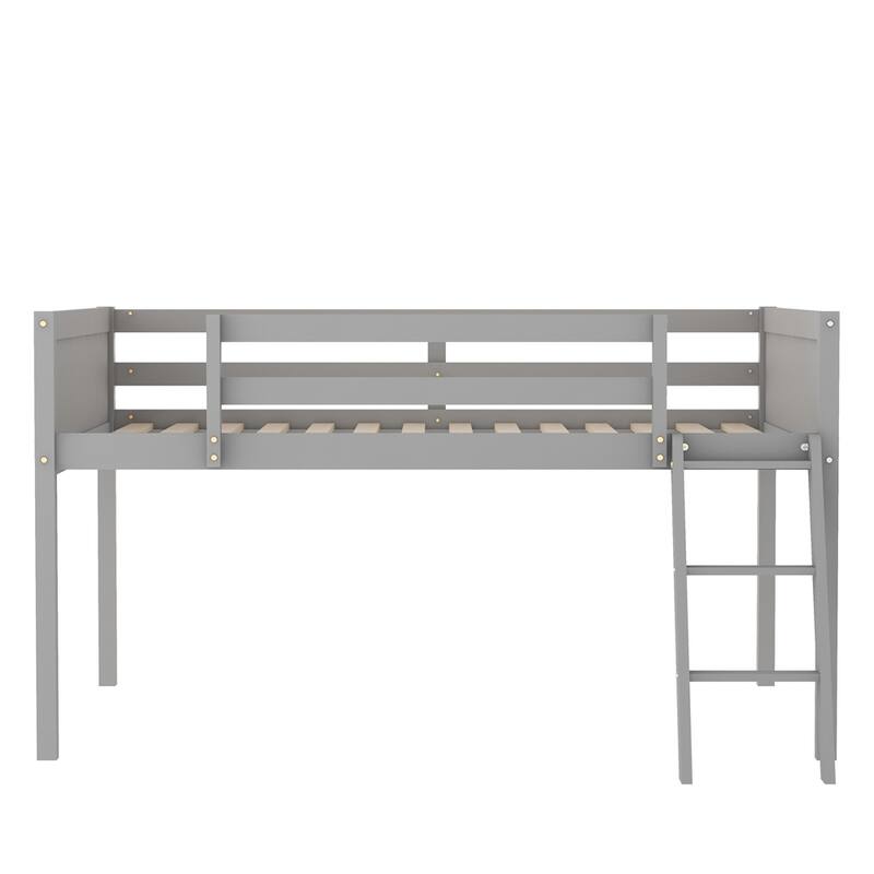 Wood Low Loft Bed w/Ladder,Ladder Can Be Placed On The Left Or Right
