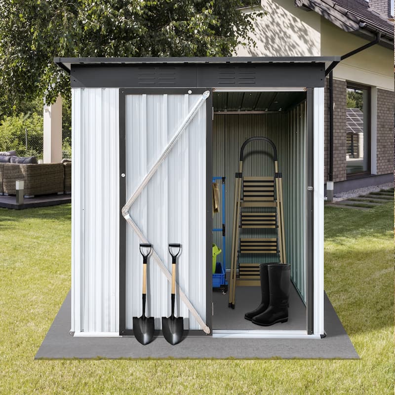 5'x4' Garden Storage Shed Galvanized Tool House with Lockable Door