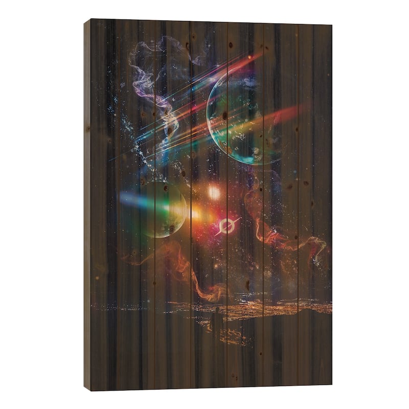 The Cosmic Ballet Of The Universe Print On Wood by GEN Z - Multi-Color - 40x26x1.5