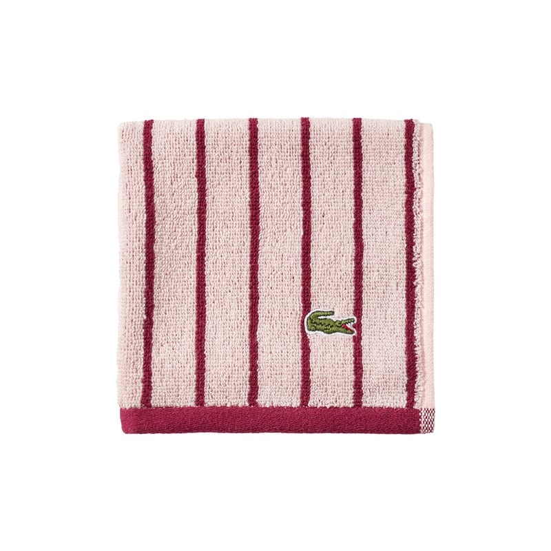 Lacoste Centre Mark Cotton Jacquard Stripe Bath Towel Hand Towel and Wash Cloth - Pink - Wash Cloth
