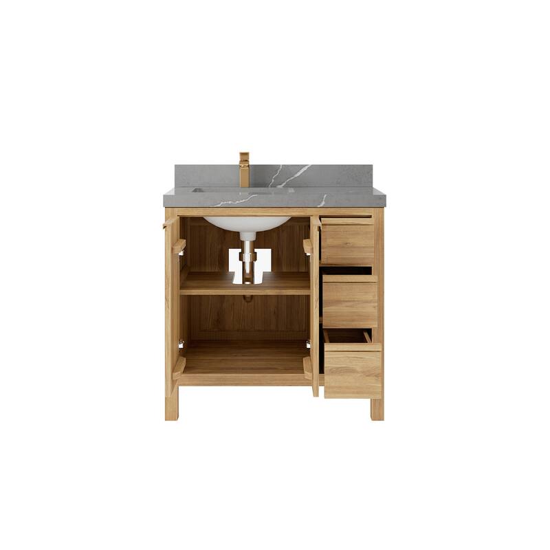 Willow Collections 36 in. W x 22 in. D Elizabeth Solid Teak Left Offset Sink Bathroom Vanity with Countertop