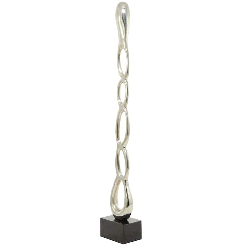 Sleek Aluminum Metal Tall Linked Floor Abstract Sculpture with Black Base - Gold, Silver, Black