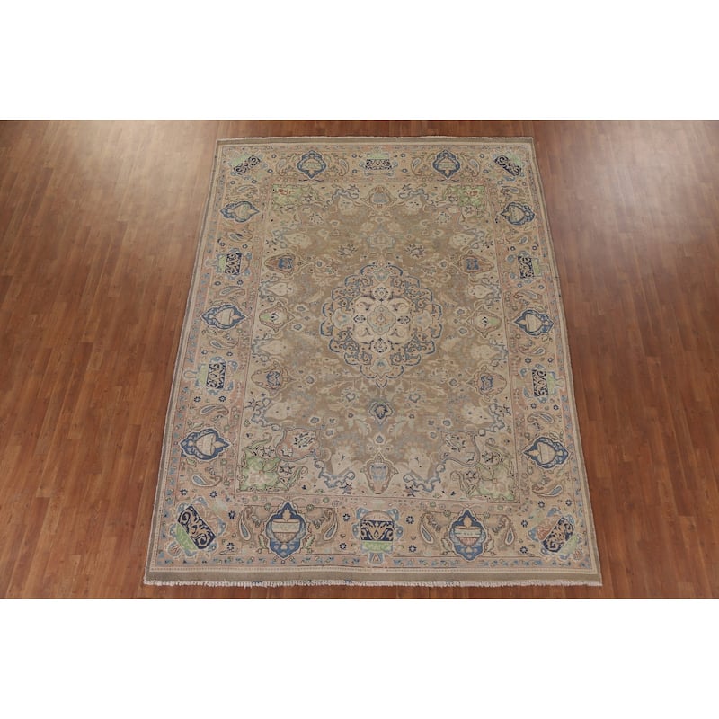 Hand Knotted Oriental 100% Wool Carpet Traditional Floral Brown Kashmar Area Rug - 10' 9'' X 7' 11''