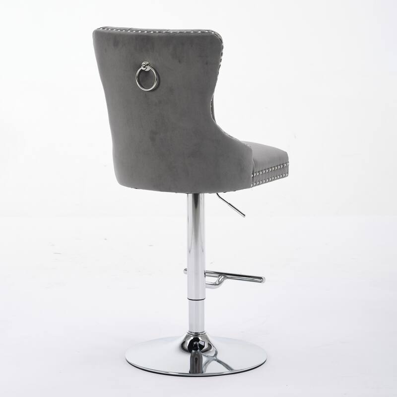 GDF Studio - Modern Adjustable Swivel Velvet Barstools with Chrome Base, Tufted Buttons & Diamond Pleating (Set of 2)