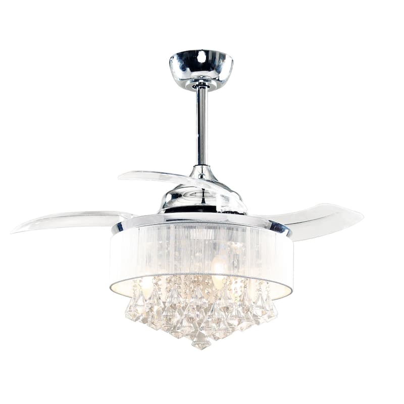 36" Modern Crystal Chandelier 3-Blade Ceiling Fan with Remote