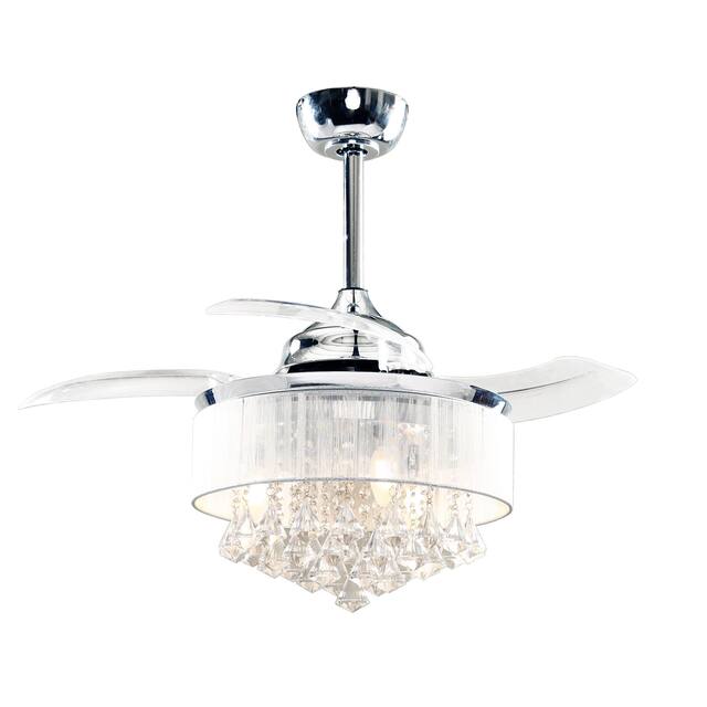 Chrome 36-inch Chandelier Crystal Retractable 3-Blade Ceiling Fan - 36-in