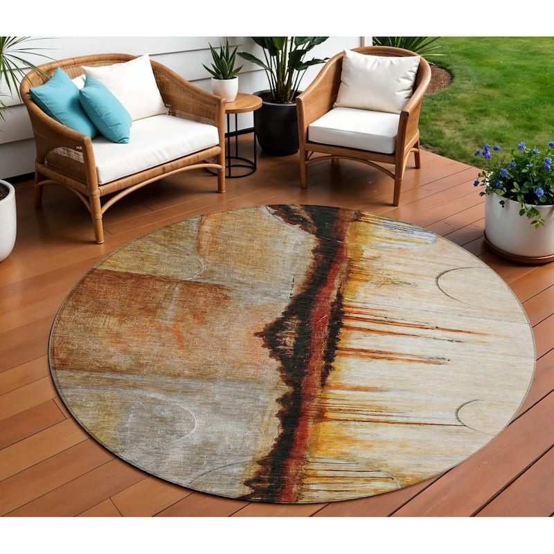 HomeRoots Abstract Transitional Rectangle Outdoor Rug - 8' Round