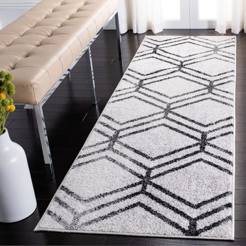 SAFAVIEH Adirondack Olsa Geometric Distressed Rug - 2'6" x 8' Runner - Ivory/Charcoal