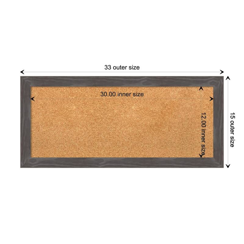 Woodridge Rustic Grey Wood Framed Natural Corkboard Bulletin Board - Board Size 30x12