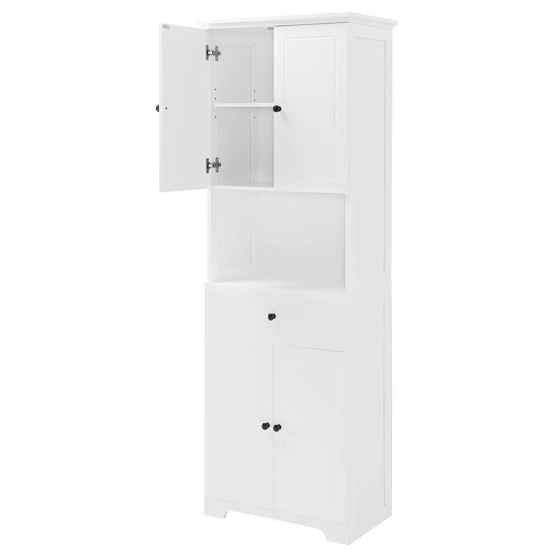 Tall Bathroom Cabinet with 4 Doors, Large Bathroom Moisture Proof Storage Cabinet with Open Shelves, Upper Storage Cabinet