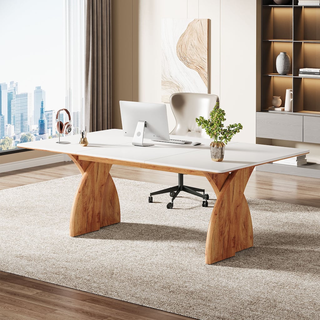 63 Inch Modern Executive Office Desk, Wood Computer Desk for Home Office