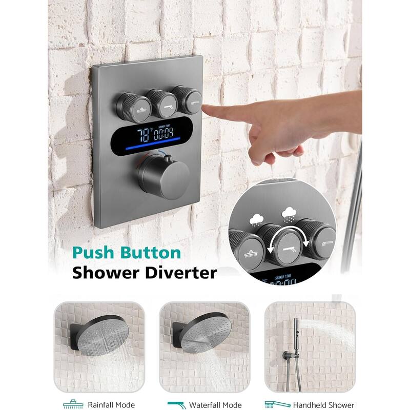 Lefton Shower System in Fahrenheit Display, 13” Overhead Shower Head with All-in-one Handheld Spray Showerhead, SSWM2501