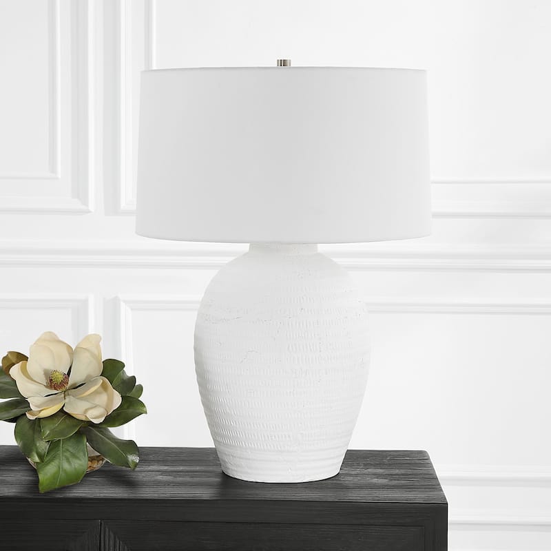 Urn Shaped Table Lamp with Tapered Large Round Shade - 28.5" - White