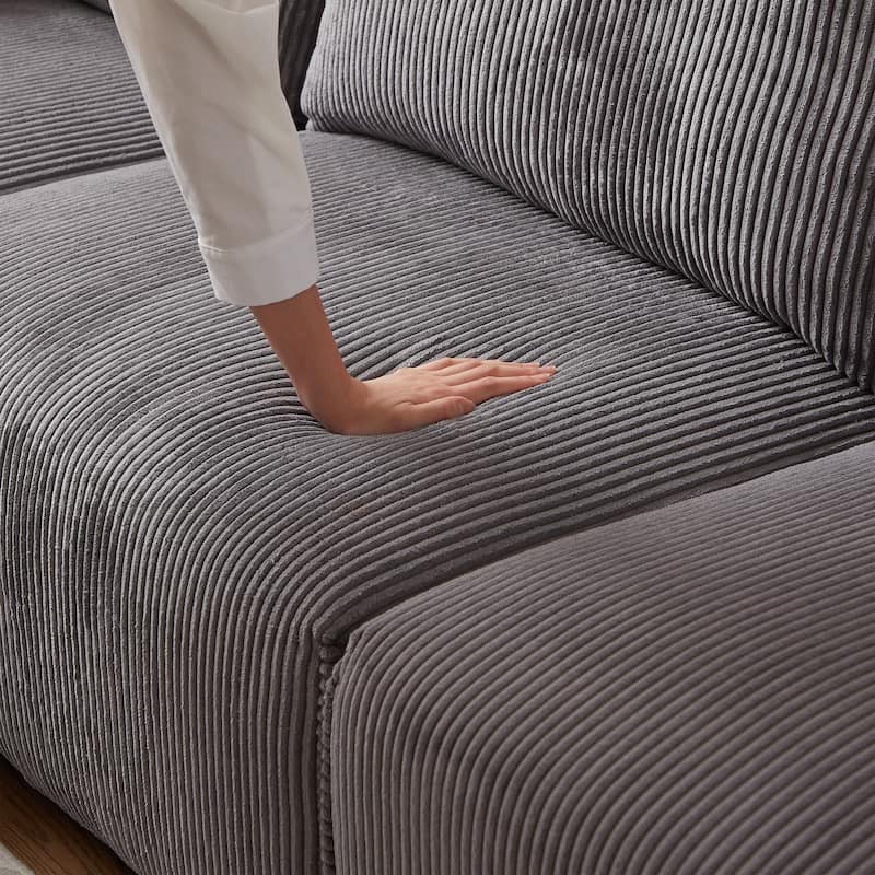 Minimalist Corduroy Sectional Sofa with Comfort Cushions and USB & C Charging Ports