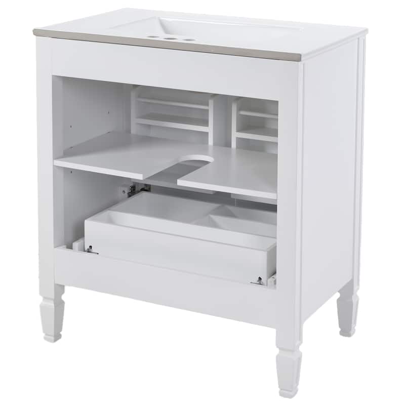 30" No-Installation Bathroom Vanity Set with Ceramic Sink & Wall-Mounted Medicine Cabinet, Modern White