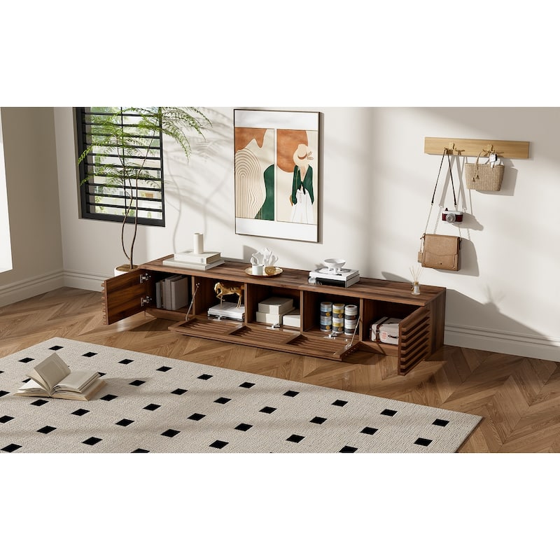 Minimalist Media Console Cabinet with Cable Management, TV Stand Entertainment Center for TVs up to 80"