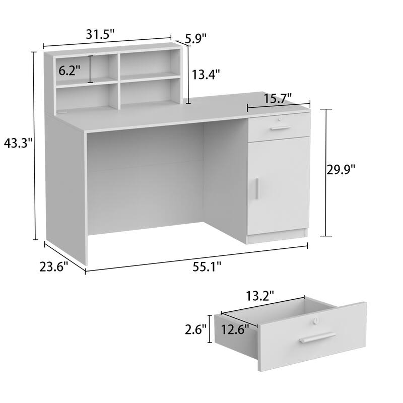 55.1"W 43.3"H Rectangular Wood Reception Desk With Lockable Drawer