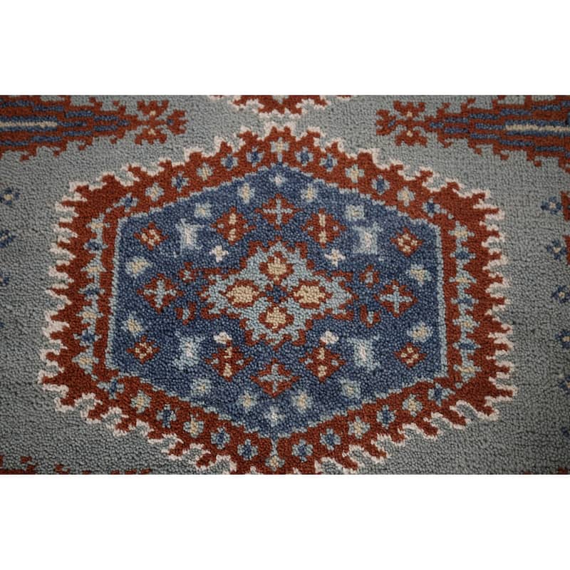 Geometric Viss Indian Runner Rug Hand-Knotted Wool Carpet - 2'6"x 9'7"