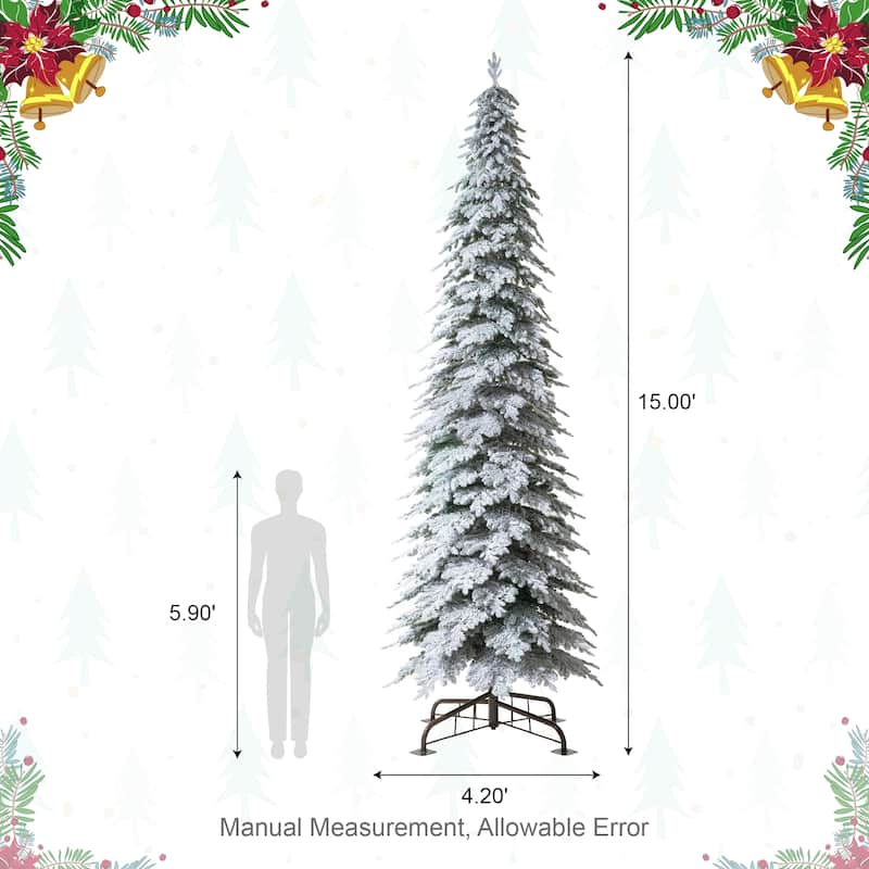 Glitzhome 15FT Pre-Lit Slim Fir or Spruce Artificial Christmas Tree with 1500/1400 Warm White LED Lights