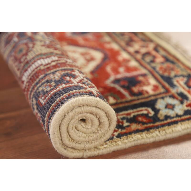 Hand Knotted Oriental 100% Wool Carpet Traditional Medallion Beige & Ivories Heriz (serapi) Area Rug - 3' 0'' X 2' 0''