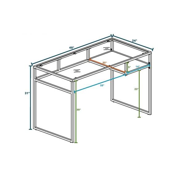 Topcraft Simple Glass & Metal Computer Desk with a Shelf, Red Bed