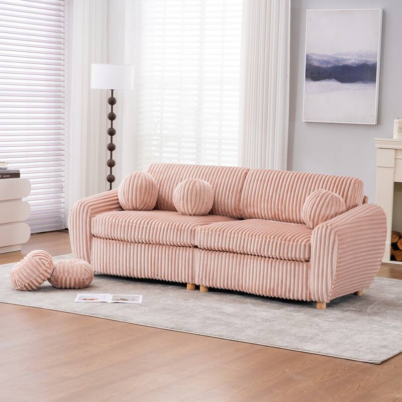 84.4" Corduroy 3-Seater Sofa with Wood Frame & Soft Cushions