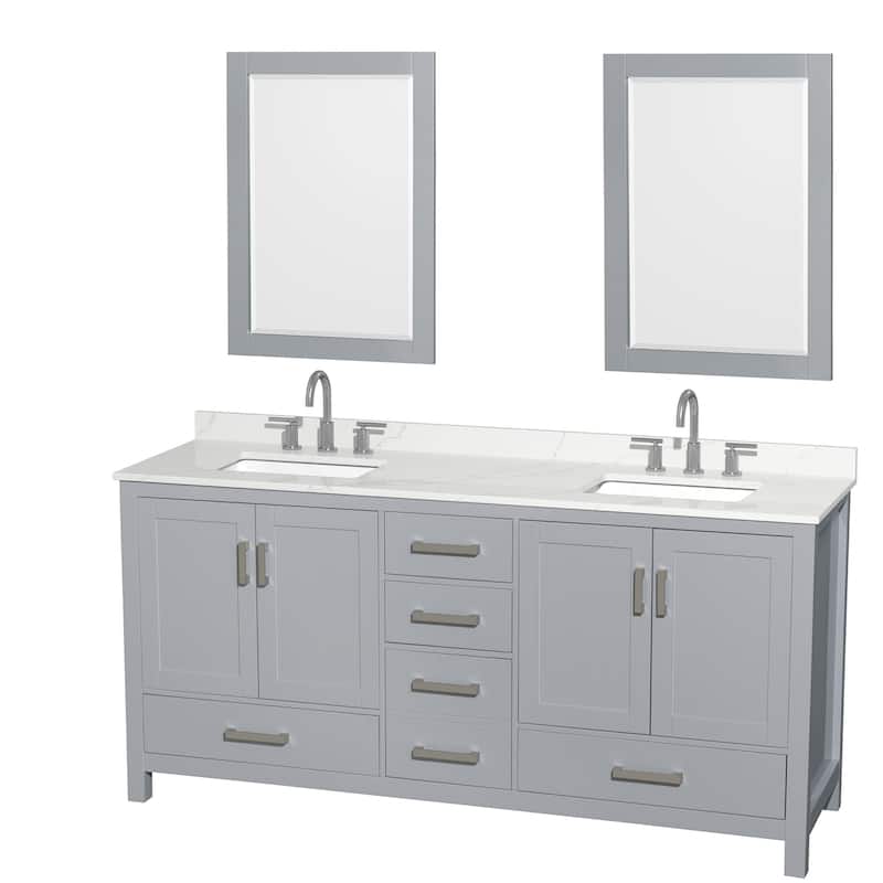 Wyndham Collection WCS141472D-QTZ-US3M24 Sheffield 72" Free Standing - Gray / Giotto Quartz Top / Brushed Chrome Hardware
