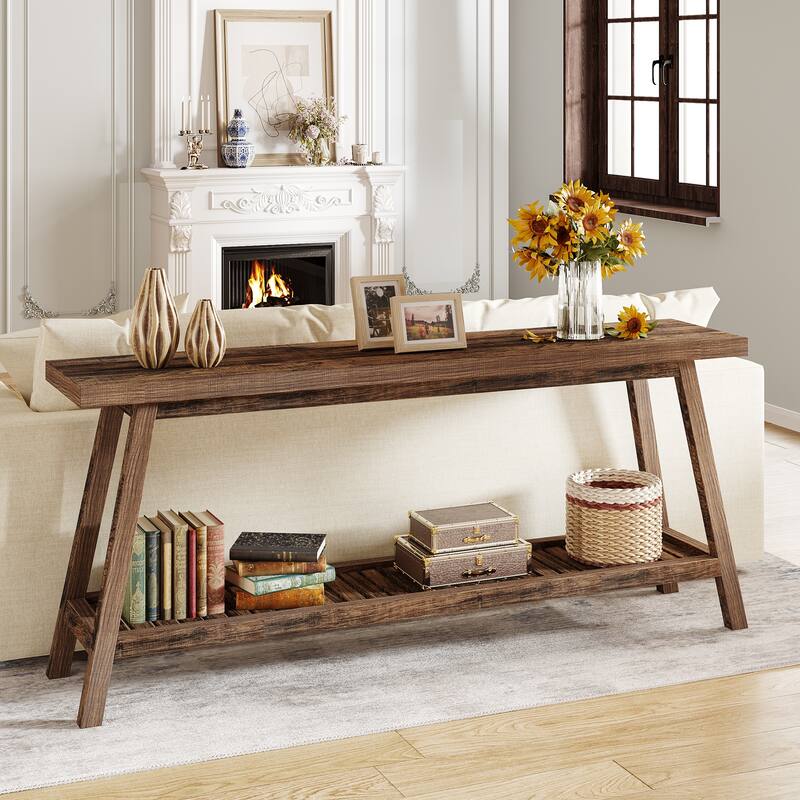70.9 Inches Farmhouse Console Entryway Table, 2-Tier Grey Sofa Tables