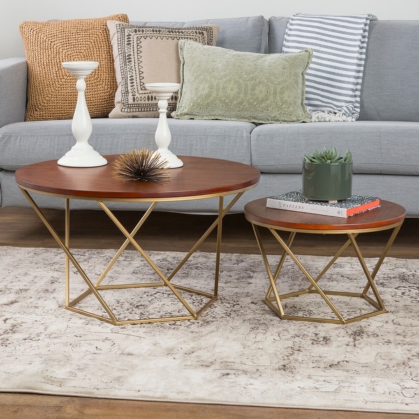 Delacora WE-BDF28CLRG Two Piece Wood Top Metal Accent Table
