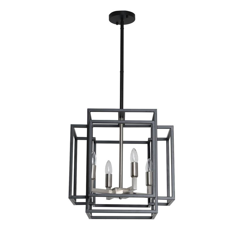 4 Light Foyer Chandelier, Lantern Pendant Light Cage Hanging Light for Entryway Dining Room, Black and Gold Finish